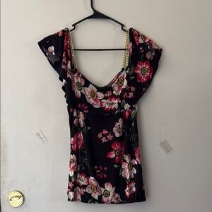 First Love Black Blouse with Pink Floral Design